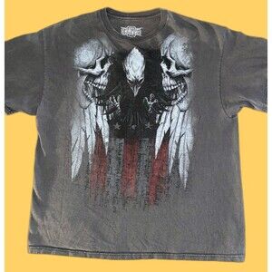 MMA Elite Men T-Shirt Gray Y2K Skull USA Eagle Graphic Crew Neck Tee XL